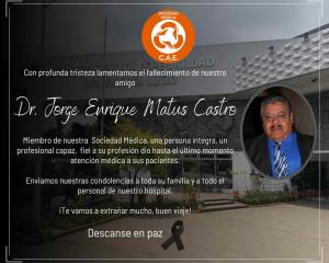 Combatió pandemia y muere de COVID-19 Jorge Matus, médico del CAE en Xalapa