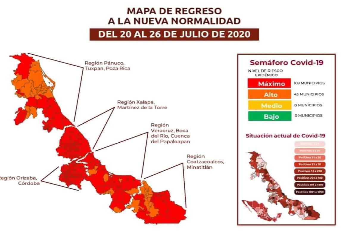 En máximo riesgo por COVID-19, 169 municipios de Veracruz