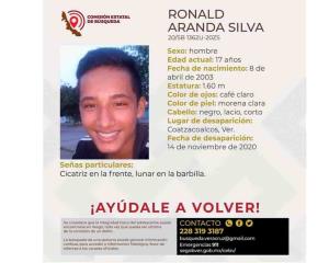 Buscan a Ronald Aranda, joven desaparecido en Coatzacoalcos