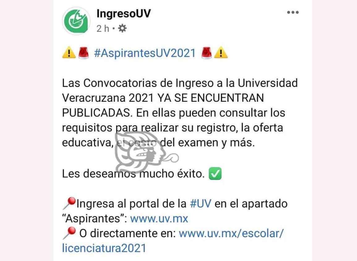Convocatoria de Ingreso a la Universidad Veracruzana 2021