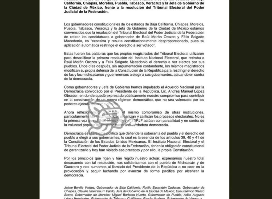 Rechazan 7 gobernadores resolución contra Félix Salgado y Raúl Morón