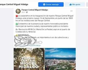 Parque Hidalgo será abierto sin protocolo de inauguración: Comude