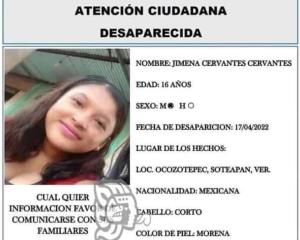Jimena Cervantes de la localidad Ocozotepec en Soteapan, está desaparecida