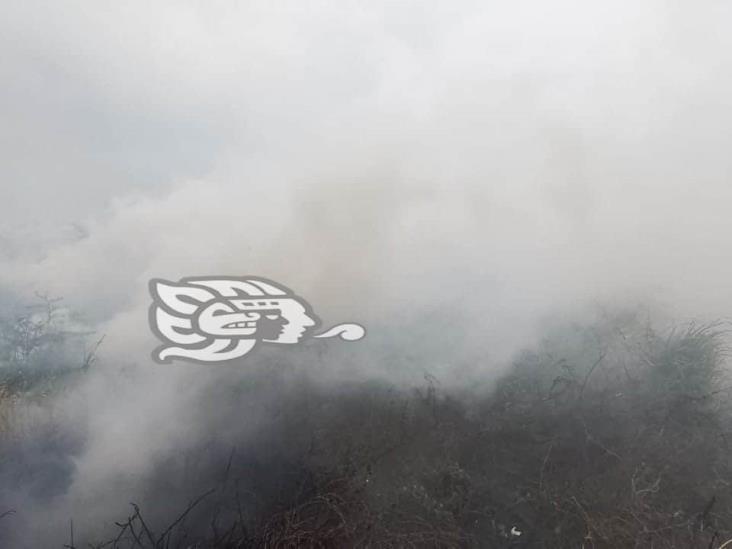 Peligroso incendio de pastizales al poniente de Coatzacoalcos