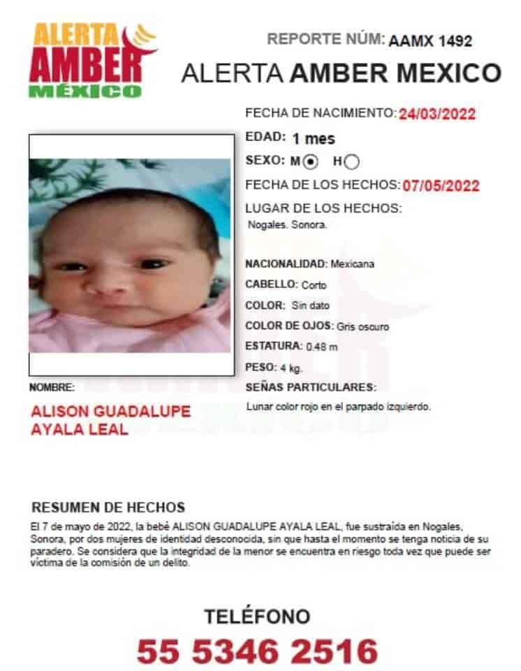 Activan alerta Amber para localizar a bebé robada, en Sonora