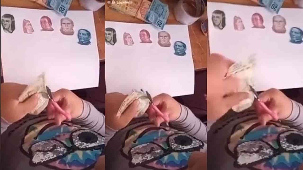 Niña se vuelve viral en México tras recortar billetes para ilustrar su tarea