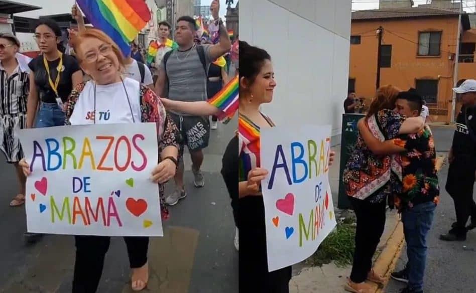 (+VIDEO) Madre reparte abrazos gratis en marcha LGBT y se vuelve viral