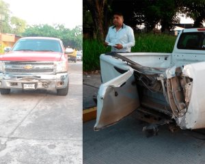 Chocan dos camionetas en Tierra Blanca; no hubo lesionados, solo daños materiales