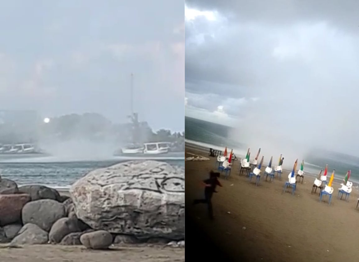 Impresionante tromba impacta playa Villa del Mar en Veracruz (+Video)
