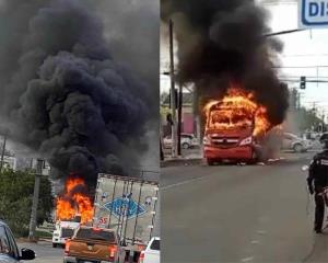 (Video) Sujetos incendian unidades de transporte público en Baja California