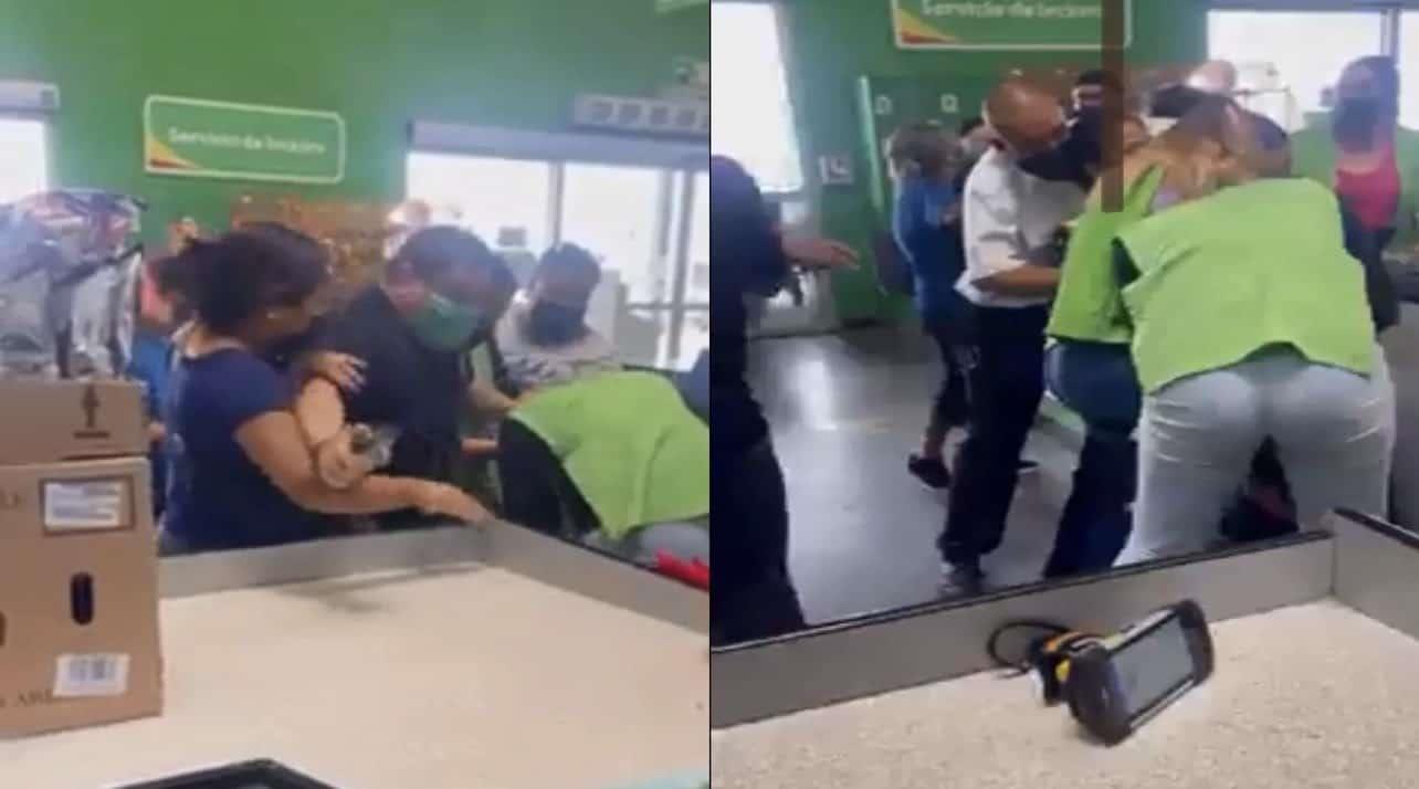 Hijas de mamá lucha pelean en plena área de cajas de supermercado (Video)