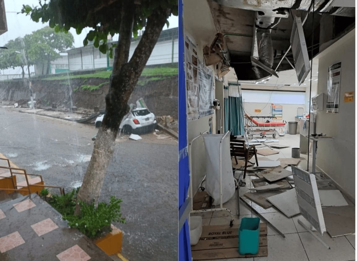Fuertes lluvias derriban barda de escuela y techo de hospital en Alvarado