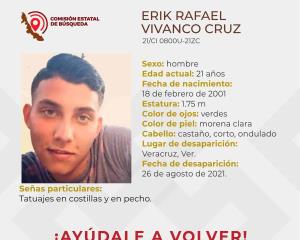 Buscan a Erik Rafael Vivanco en Veracruz; lleva 1 año desaparecido