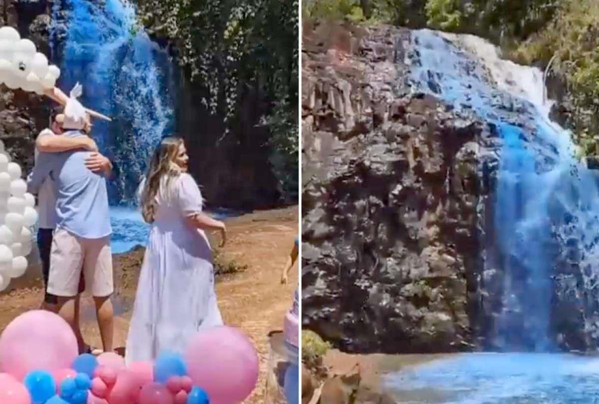 Terrible daño ambiental; pareja pintan cascada para revelar el sexo de su bebe