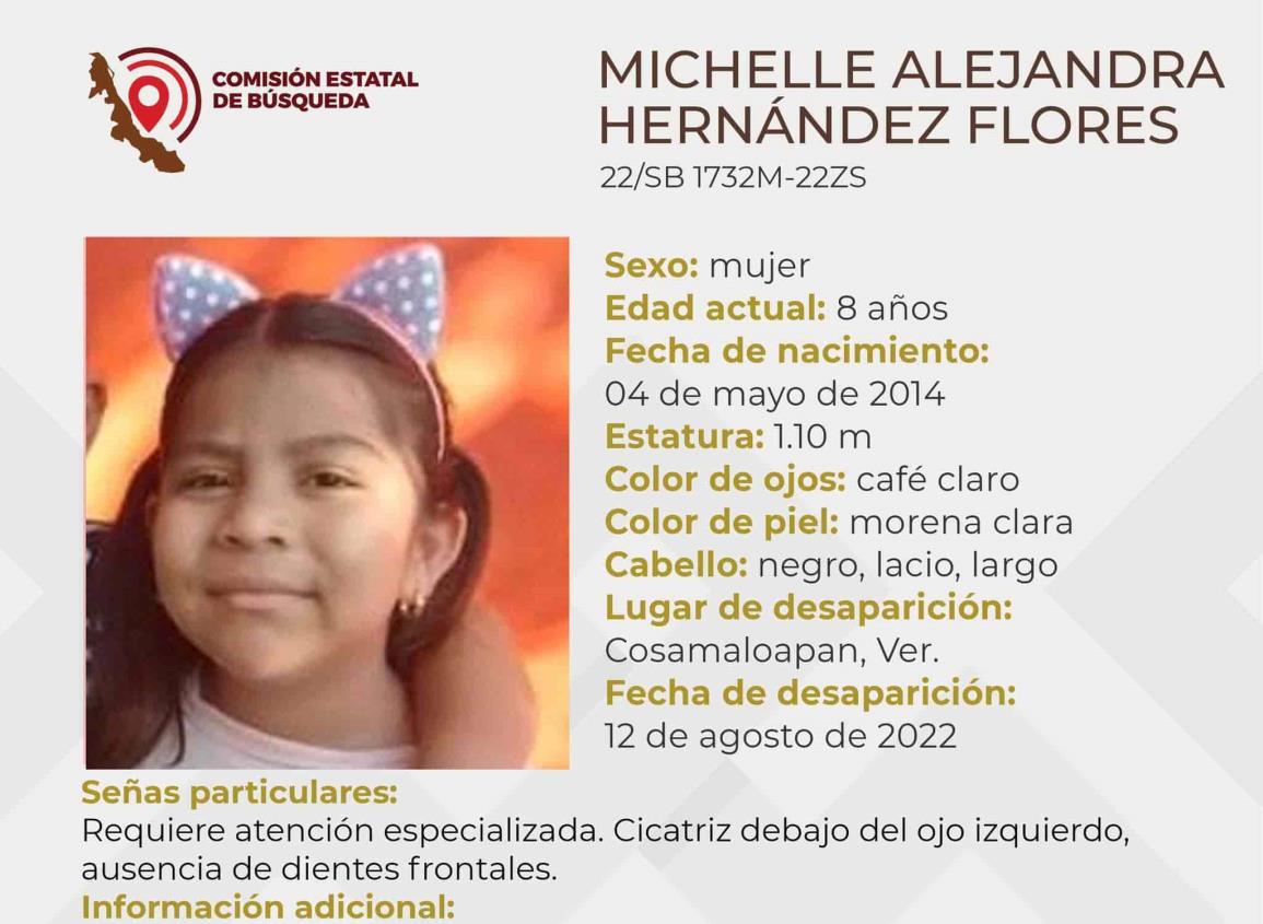 Buscan a Michelle de 8 años de edad en Cosamaloapan