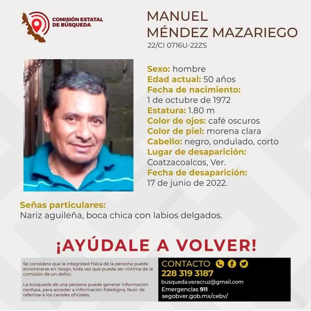 Manuel Méndez, cumplió 4 meses desaparecido en Coatzacoalcos