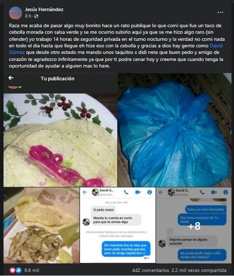 Usuario de redes sociales le regaló comida a un vigilante