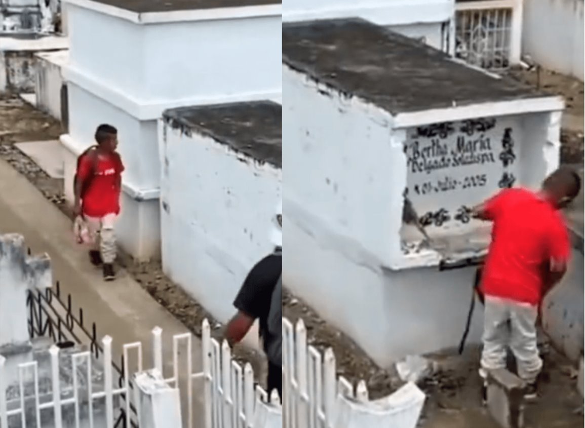 Niño lleva boleta de calificaciones a la tumba de su mamá (+Video)