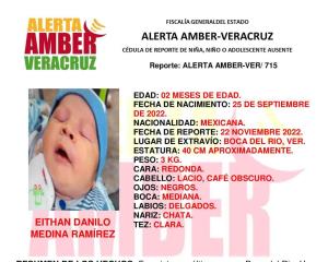 Activan Alerta Amber por bebé desaparecido en Boca del Río