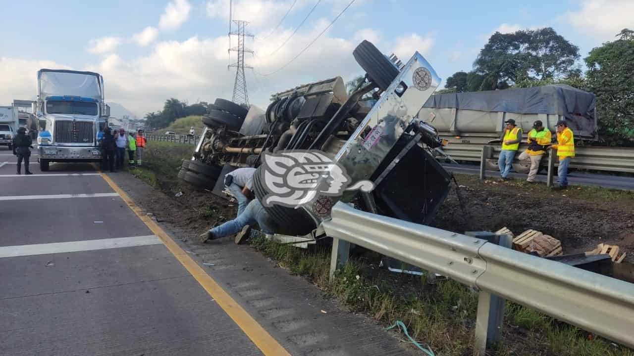 Vuelca torton cargado con verduras en la Orizaba-Córdoba