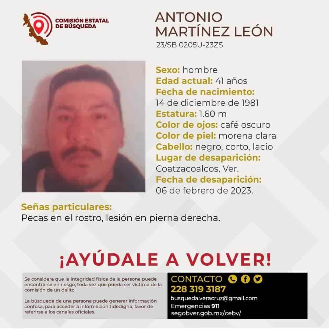 Antonio Martínez León, más de 48 horas desaparecido en Coatzacoalcos