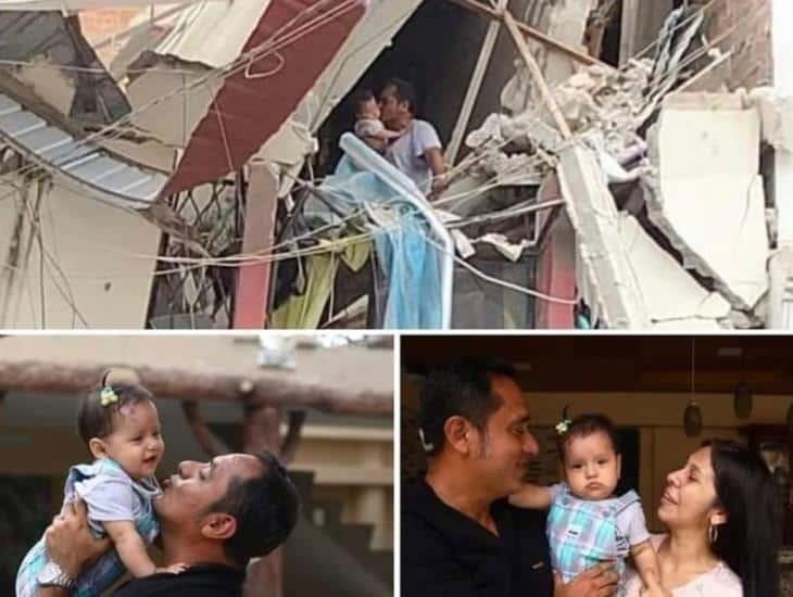 ¡Es un milagro!: padre sale ileso de entre los escombros con su bebé en brazos (+vídeo)
