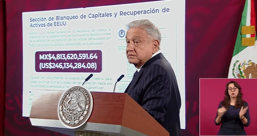 Departamento de Justicia  de EU devolverá 246 mdd confiscado a exfuncionario: AMLO