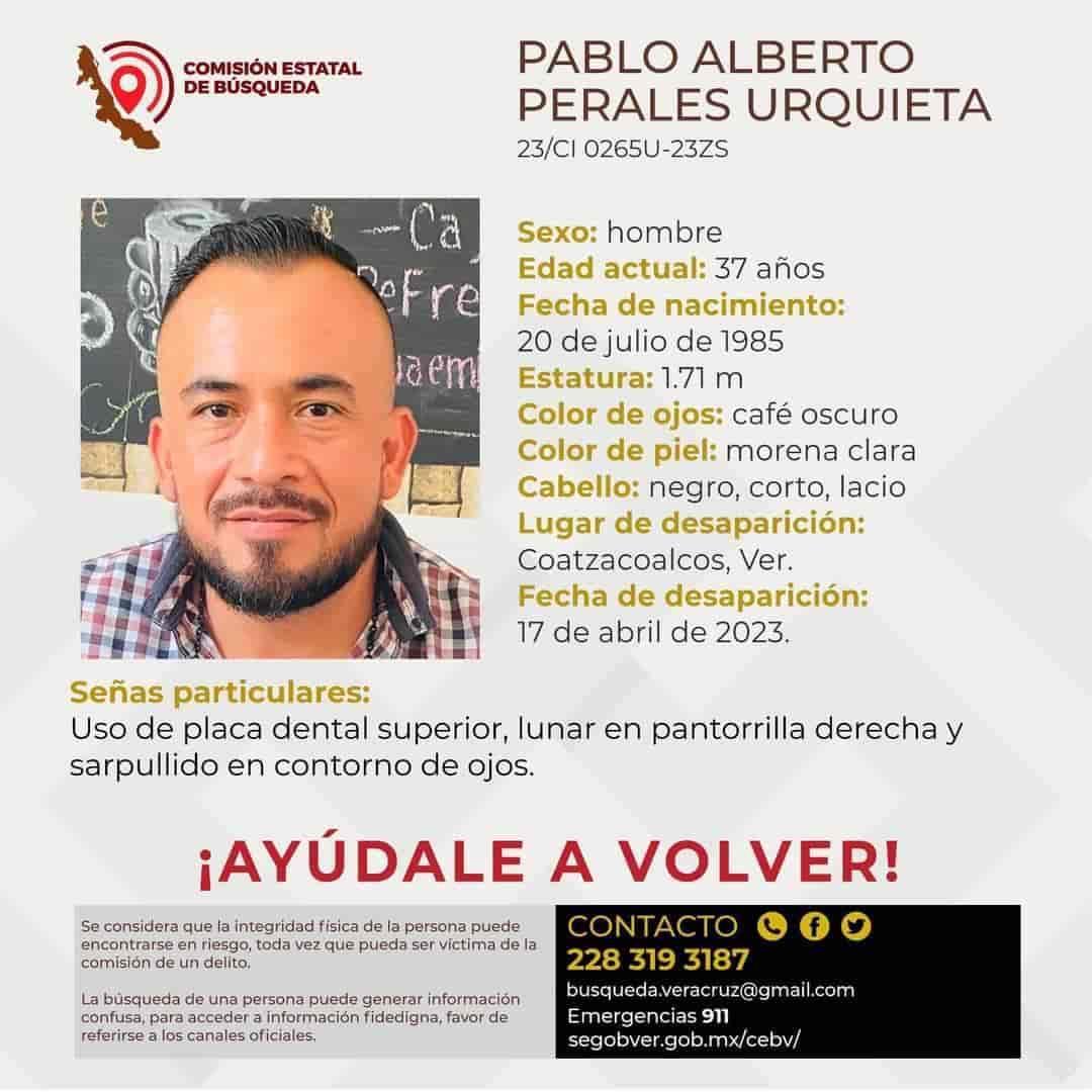 Buscan en Coatzacoalcos a Pablo Alberto Perales desde hace seis días