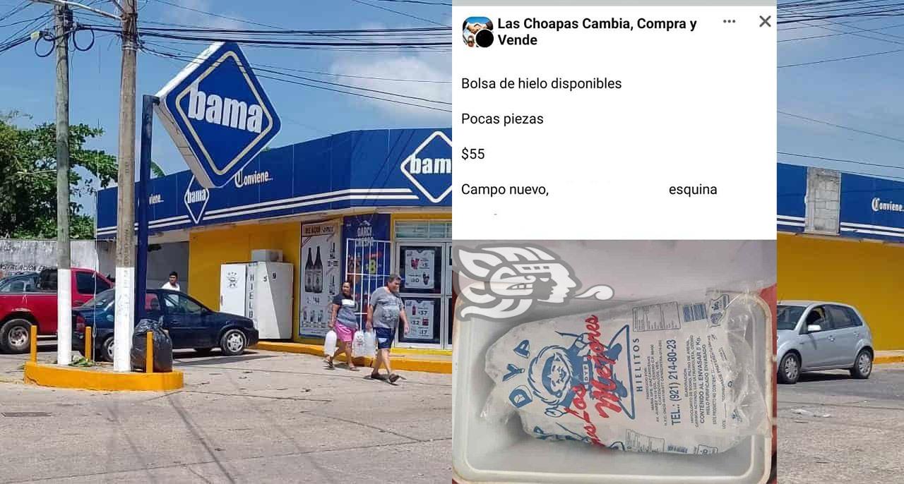 ¡Aprovechados! ante apagones, revenden bolsas de hielo al doble en Las Choapas