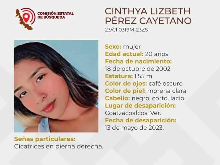 Sigue la búsqueda de Cinthya Lizbeth Pérez en Coatzacoalcos