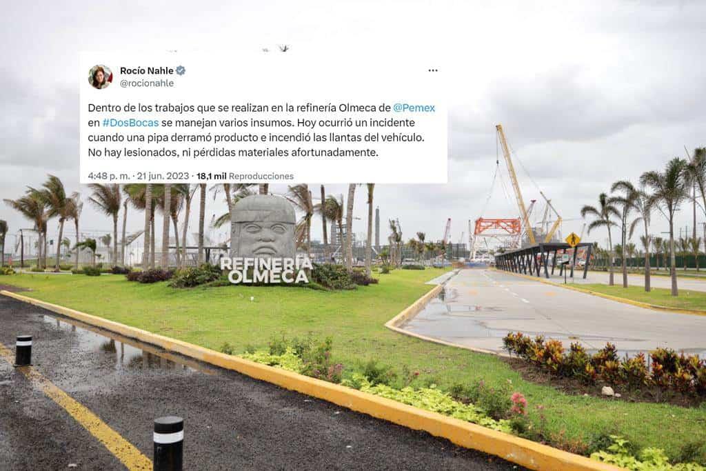 Descarta Sener lesionados tras incendio de pipa en refinería Olmeca (+Video)