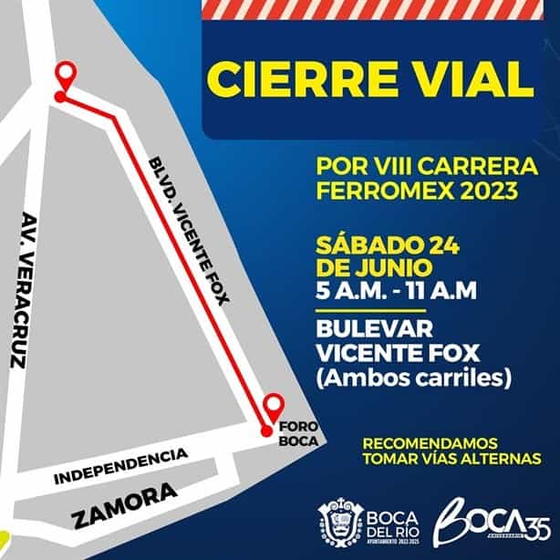 Anuncian cierre del bulevar Vicente Fox en Boca del Río este sábado