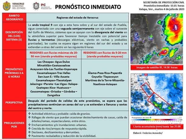 Más lluvias en Veracruz con Onda Tropical 9, 10 y Calvin ¡aguas con los rayos!
