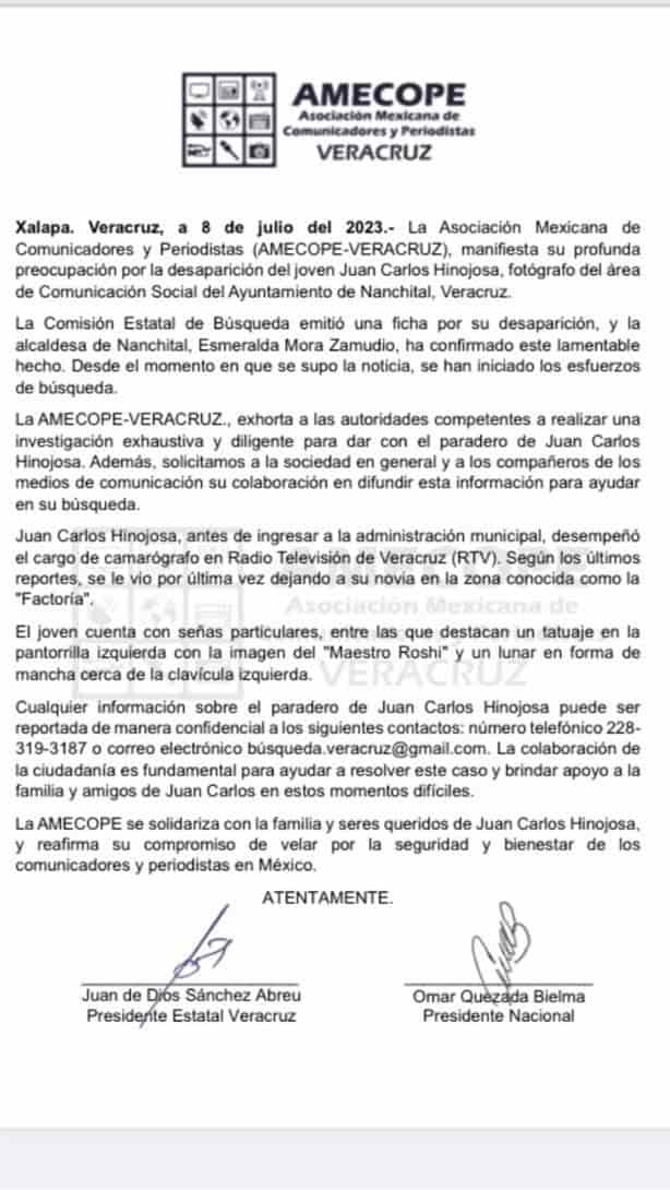 Consterna a Amecope desaparición de fotoperiodista en Nanchital; más de 48 horas ausente