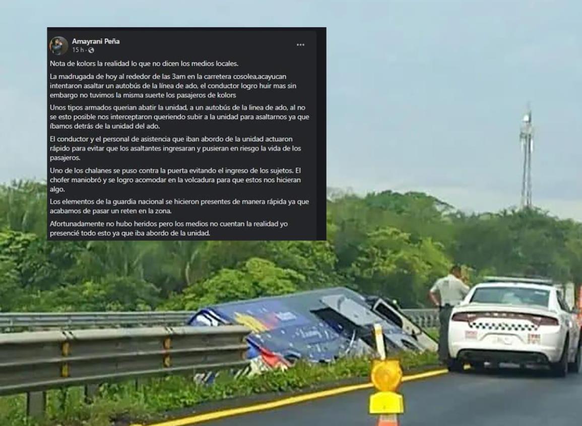 Intento de atraco habría causado accidente de autobús en el sur de Veracruz