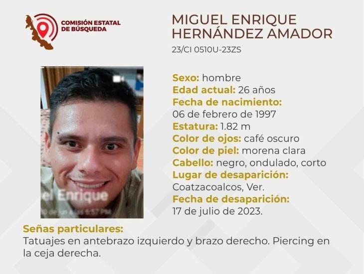 En Coatzacoalcos, se encuentra desaparecido Miguel Enrique Hernández Amador