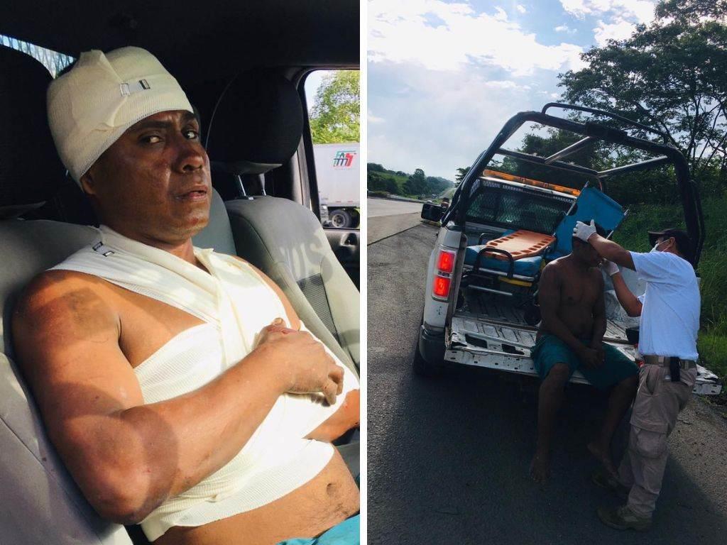 Talachero soconusqueño casi muere arrollado en autopista de Acayucan