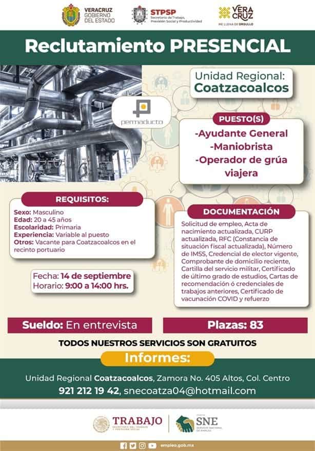 Permaducto ofrece más de 80 vacantes en Coatzacoalcos ¿para que puestos?