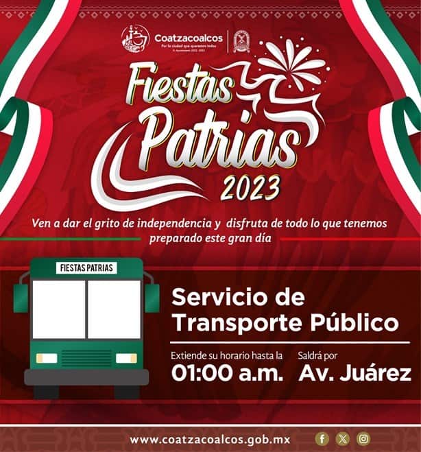 ¿Darás El Grito en Coatzacoalcos?, esta la ruta y horario del servicio del transporte público para este día