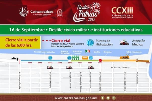 ¡Prepárate!, estas son las calles que cerrarán en Coatzacoalcos por el Desfile cívico militar del 16 de septiembre