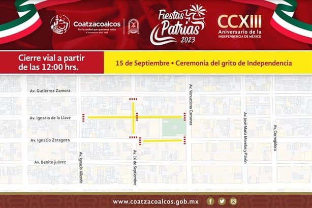 Estas son las calles de Coatzacoalcos que estarán cerradas el 15 de septiembre | MAPA