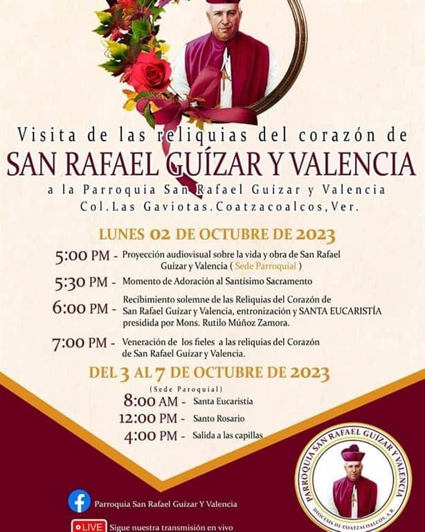 En esta fecha las reliquias del corazón de San Rafael Guízar y Valencia llegarán a Coatzacoalcos