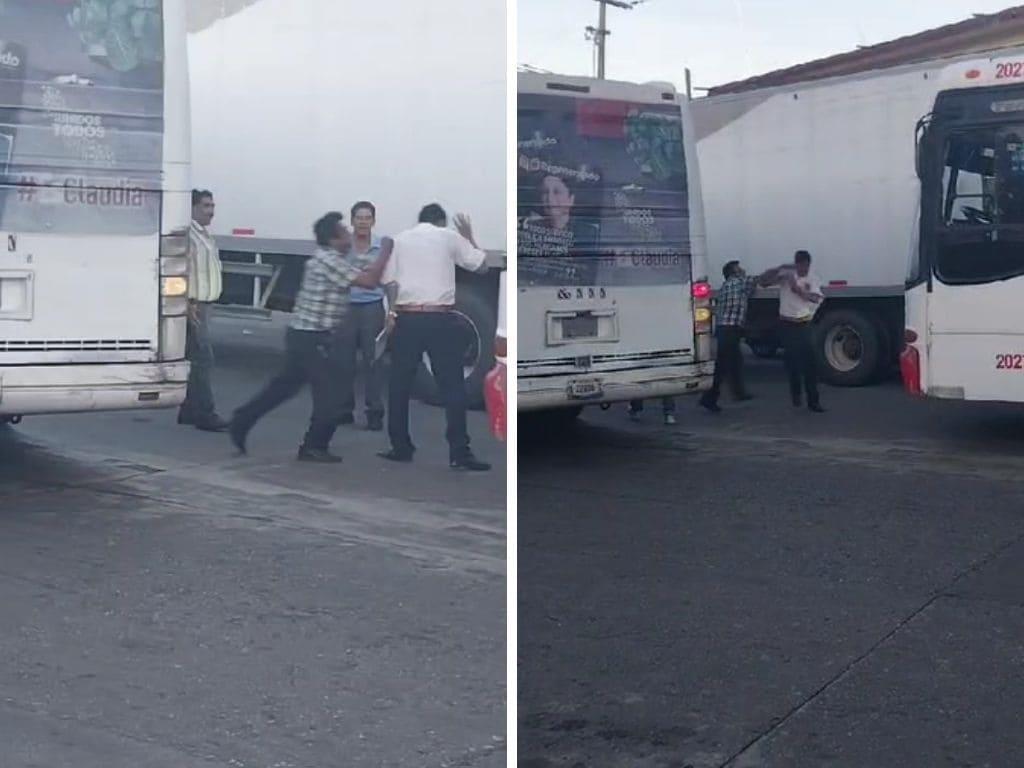 Choferes se enfrentan a golpes por el pasaje en la terminal de Acayucan | VIDEO