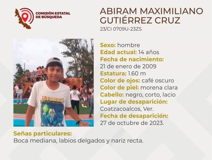 Abiram Maximiliano de 14 años, desaparecido en Coatzacoalcos