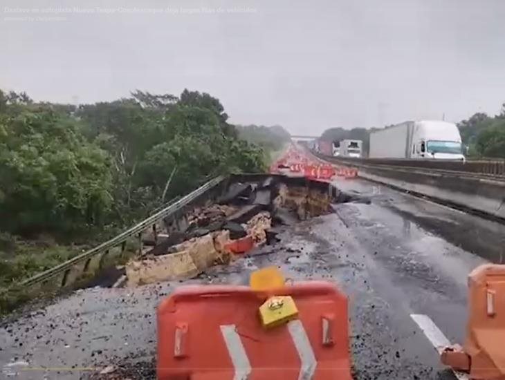 Alerta Capufe por tráfico intenso en la autopista Nuevo Teapa- Cosoleacaque, siguen labores por socavón