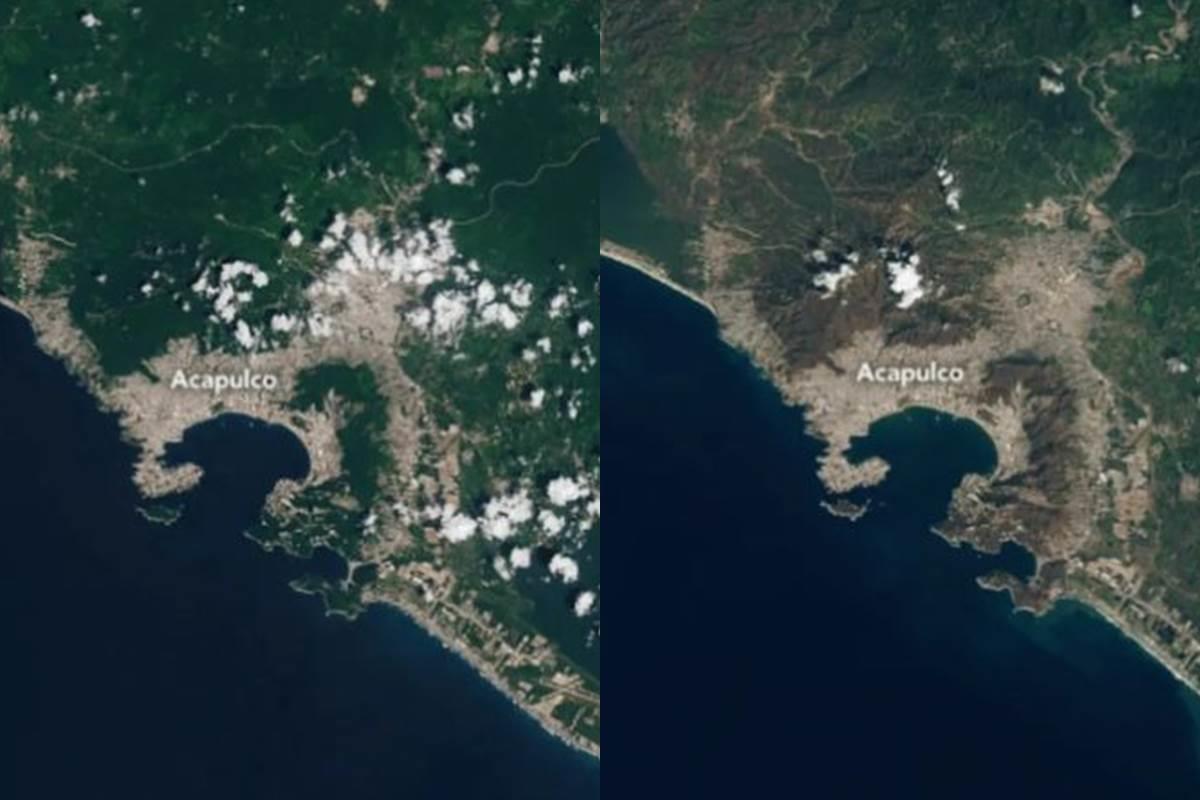 Así se ve Acapulco antes y después del paso de Otis visto desde un satélite