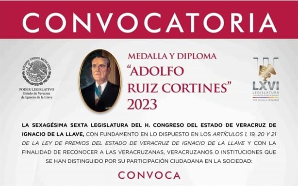 Emite Congreso convocatorio para la medalla y diploma Adolfo Ruiz Cortines 2023
