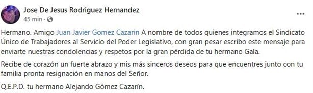 Fallece hermano de Juan Javier Gómez Cazarín, presidente de la JUCOPO en Veracruz