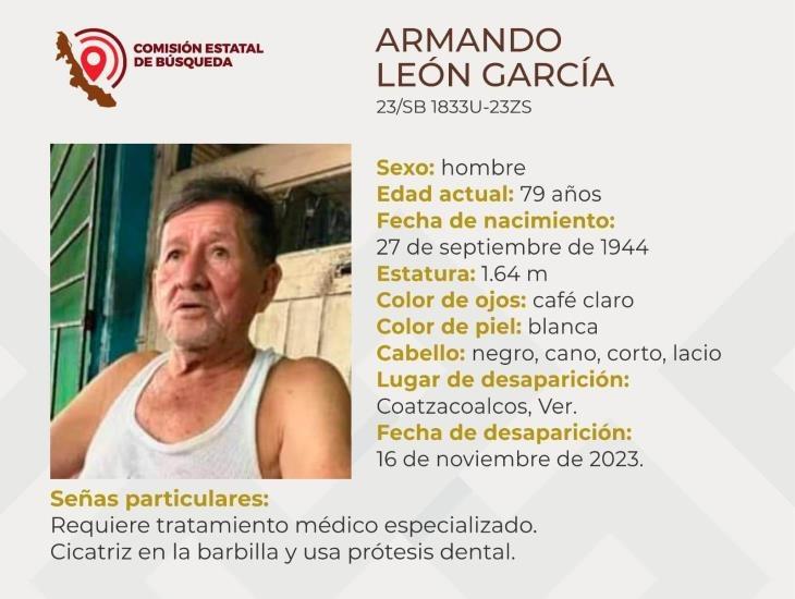 Buscan a don Armando León García, desaparecido en Coatzacoalcos