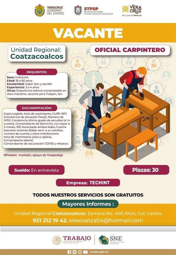 Techint ofrece vacantes para carpinteros en Coatzacoalcos